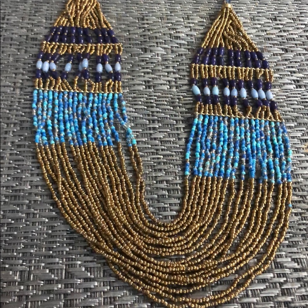 Beautiful Blue and Gold Beaded Layered Necklace